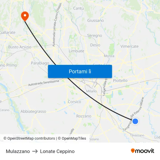 Mulazzano to Lonate Ceppino map