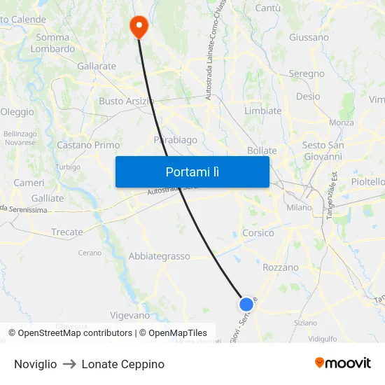 Noviglio to Lonate Ceppino map