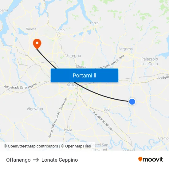 Offanengo to Lonate Ceppino map