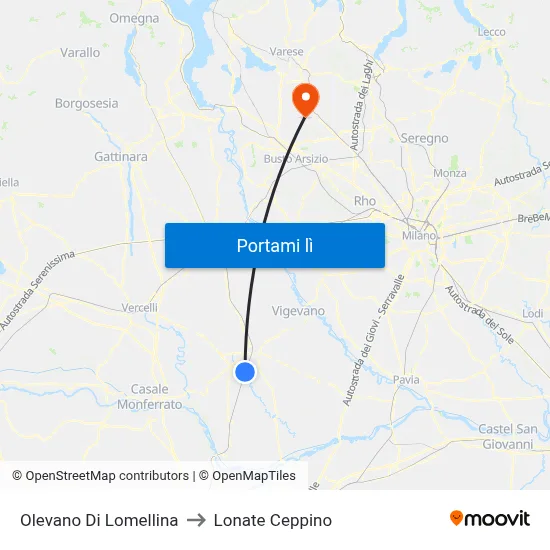 Olevano Di Lomellina to Lonate Ceppino map