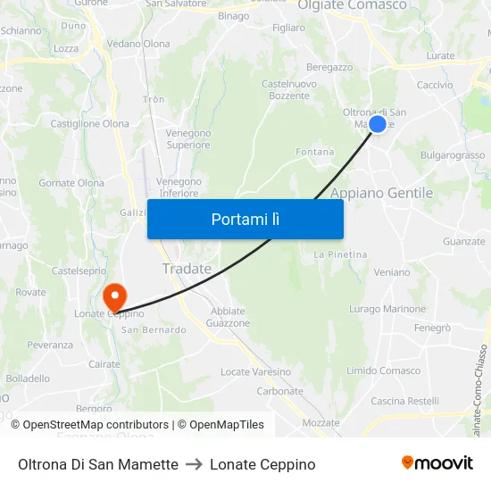 Oltrona Di San Mamette to Lonate Ceppino map