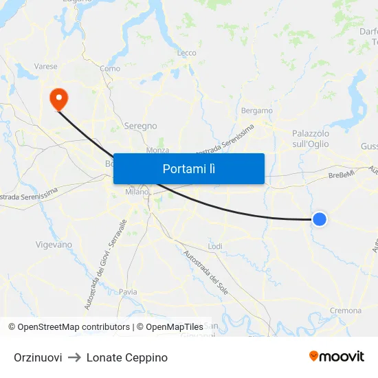 Orzinuovi to Lonate Ceppino map