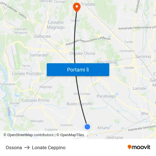 Ossona to Lonate Ceppino map
