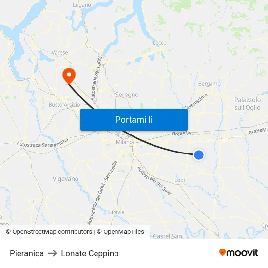 Pieranica to Lonate Ceppino map
