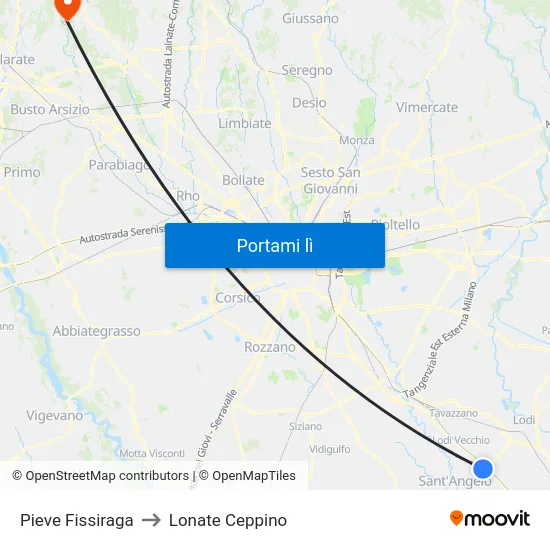 Pieve Fissiraga to Lonate Ceppino map