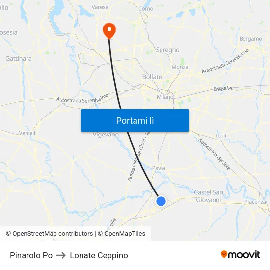 Pinarolo Po to Lonate Ceppino map