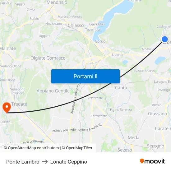 Ponte Lambro to Lonate Ceppino map