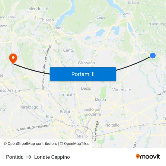 Pontida to Lonate Ceppino map