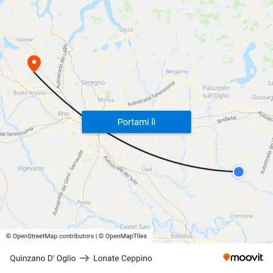 Quinzano D' Oglio to Lonate Ceppino map