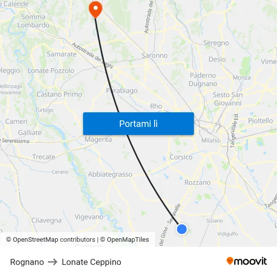 Rognano to Lonate Ceppino map