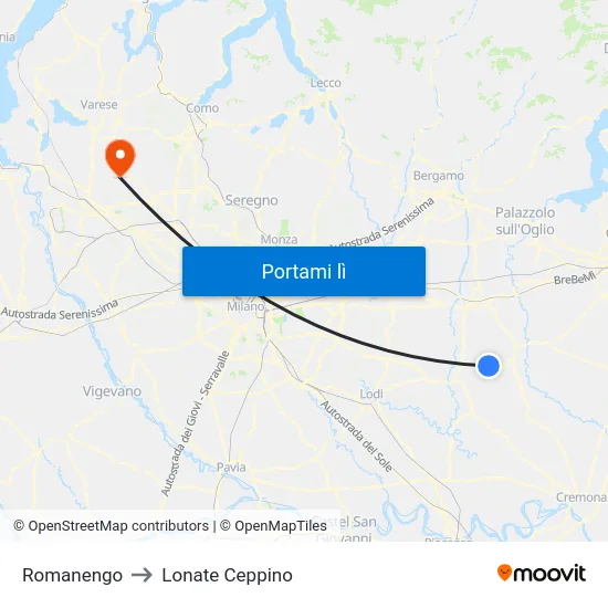 Romanengo to Lonate Ceppino map