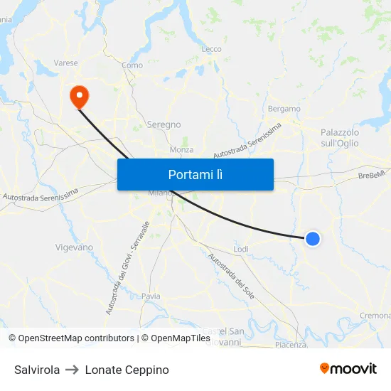 Salvirola to Lonate Ceppino map
