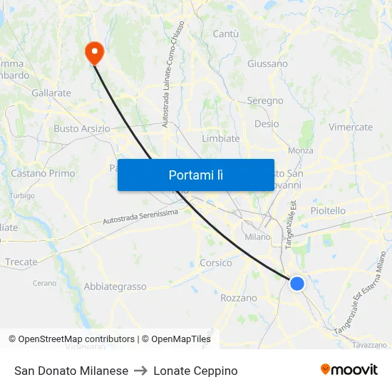 San Donato Milanese to Lonate Ceppino map