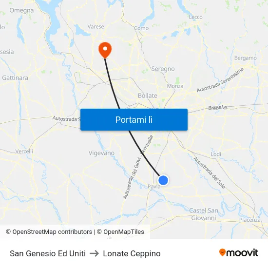 San Genesio Ed Uniti to Lonate Ceppino map