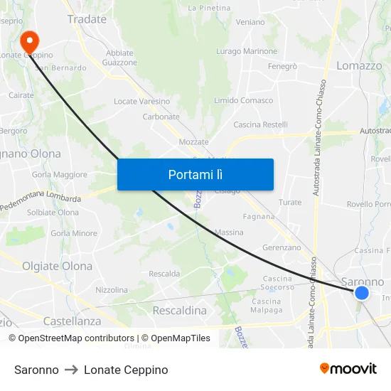Saronno to Lonate Ceppino map