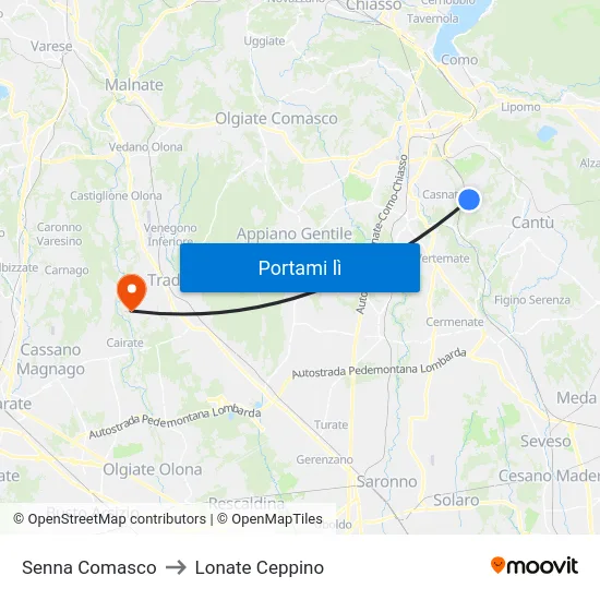 Senna Comasco to Lonate Ceppino map