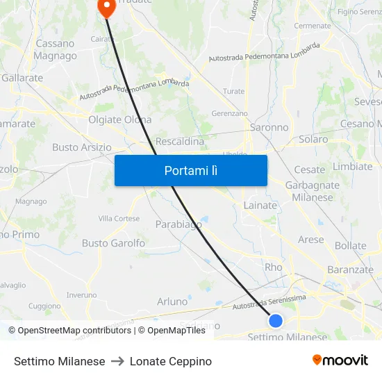 Settimo Milanese to Lonate Ceppino map
