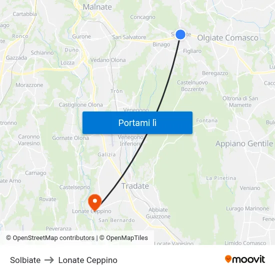 Solbiate to Lonate Ceppino map