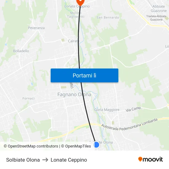 Solbiate Olona to Lonate Ceppino map