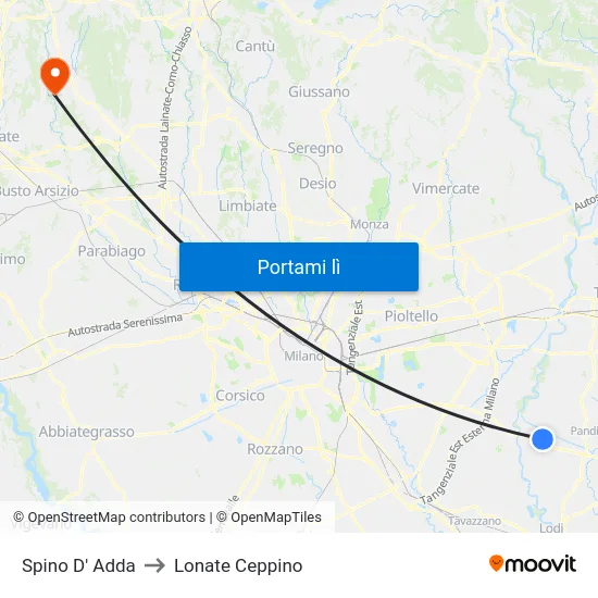 Spino D' Adda to Lonate Ceppino map