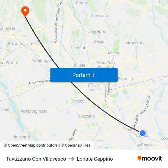 Tavazzano Con Villavesco to Lonate Ceppino map