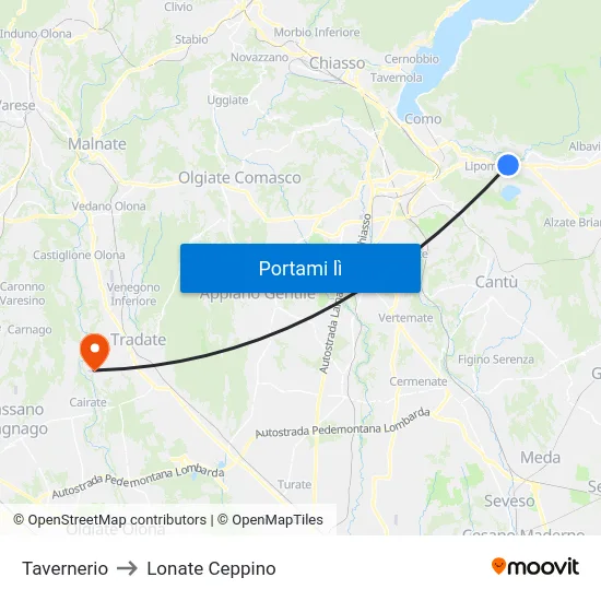 Tavernerio to Lonate Ceppino map