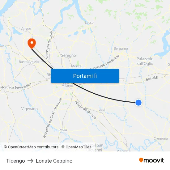 Ticengo to Lonate Ceppino map
