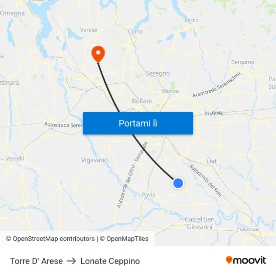 Torre D' Arese to Lonate Ceppino map