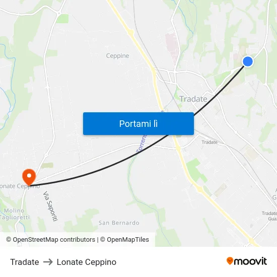 Tradate to Lonate Ceppino map