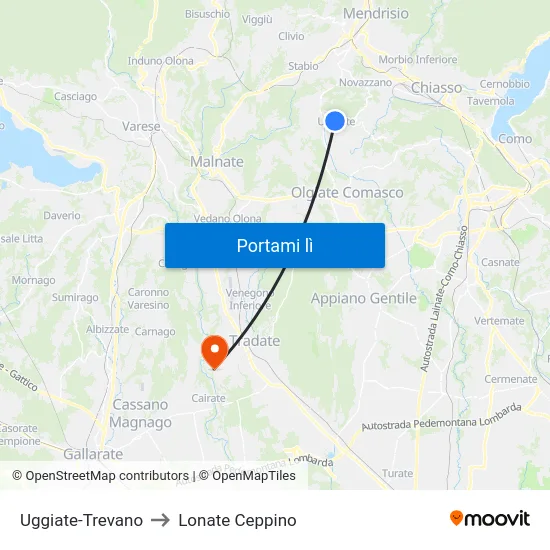 Uggiate-Trevano to Lonate Ceppino map