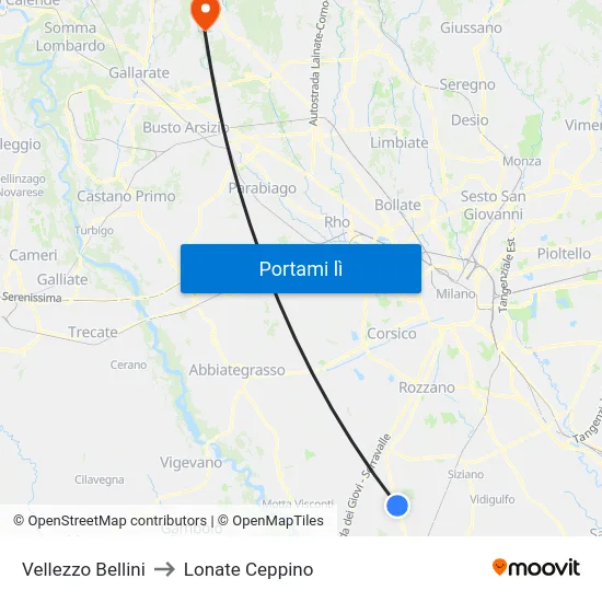 Vellezzo Bellini to Lonate Ceppino map