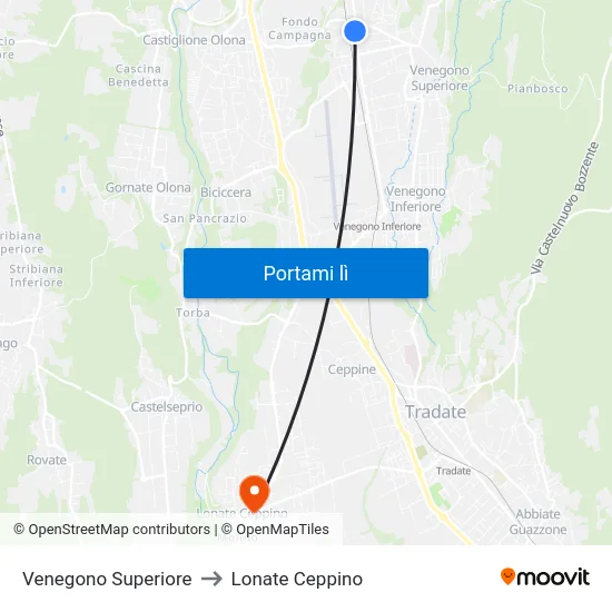 Venegono Superiore to Lonate Ceppino map