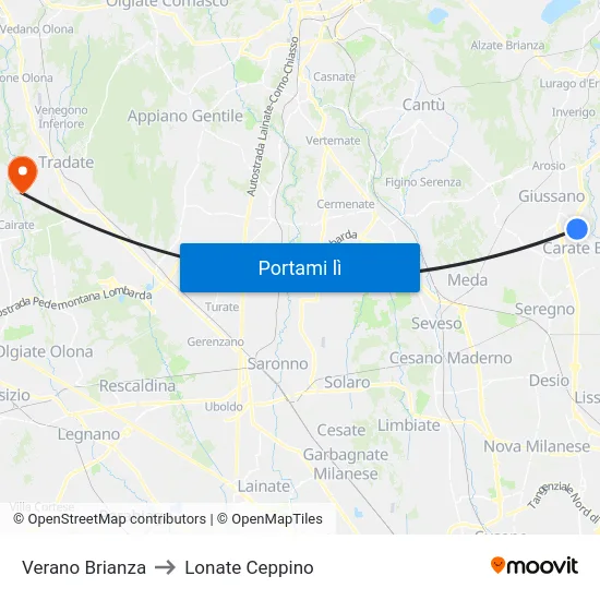 Verano Brianza to Lonate Ceppino map