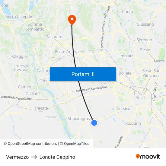 Vermezzo to Lonate Ceppino map