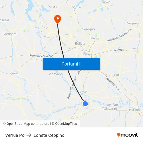 Verrua Po to Lonate Ceppino map