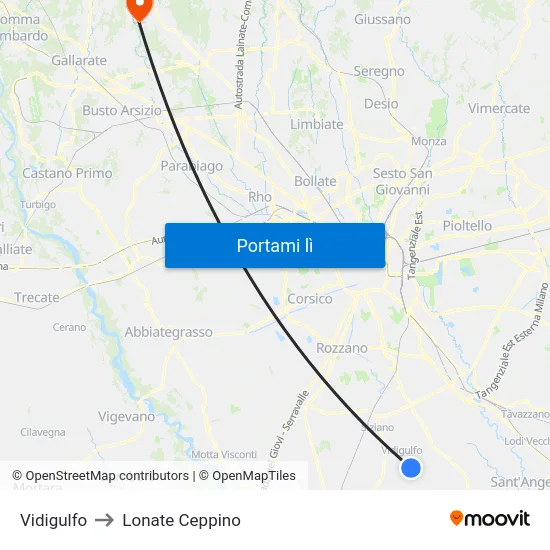 Vidigulfo to Lonate Ceppino map
