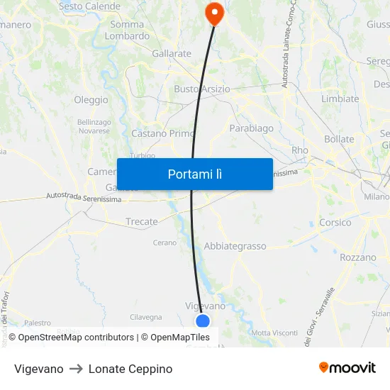 Vigevano to Lonate Ceppino map