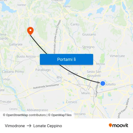 Vimodrone to Lonate Ceppino map