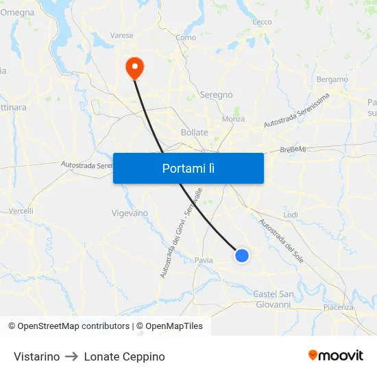 Vistarino to Lonate Ceppino map