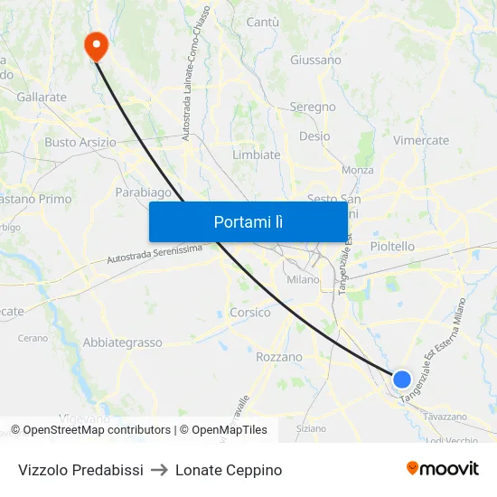 Vizzolo Predabissi to Lonate Ceppino map