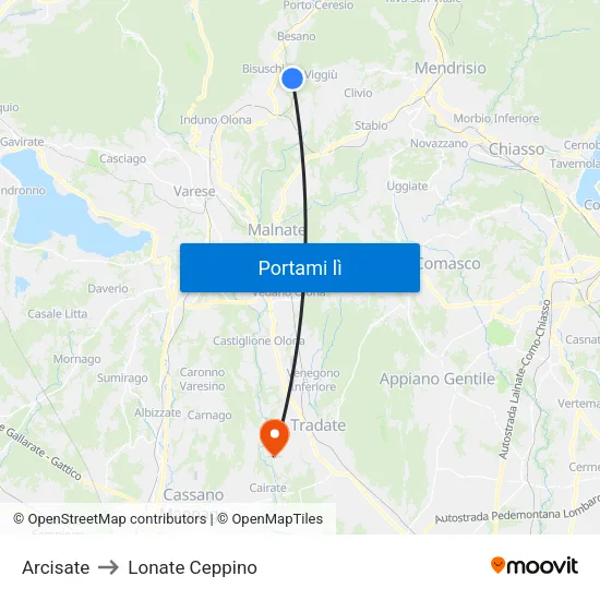 Arcisate to Lonate Ceppino map