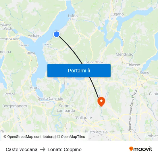Castelveccana to Lonate Ceppino map