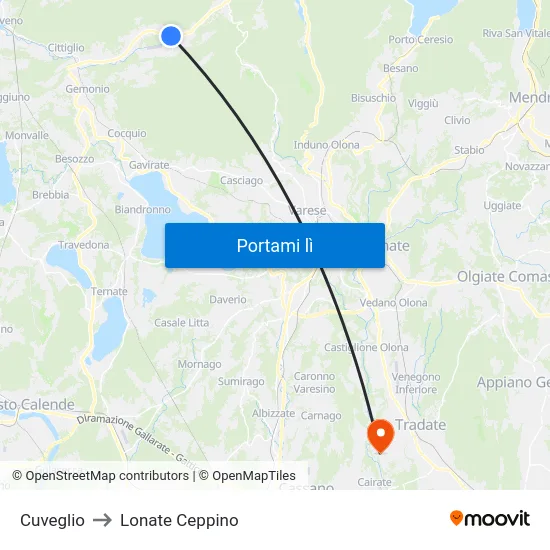 Cuveglio to Lonate Ceppino map
