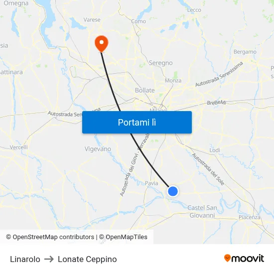 Linarolo to Lonate Ceppino map