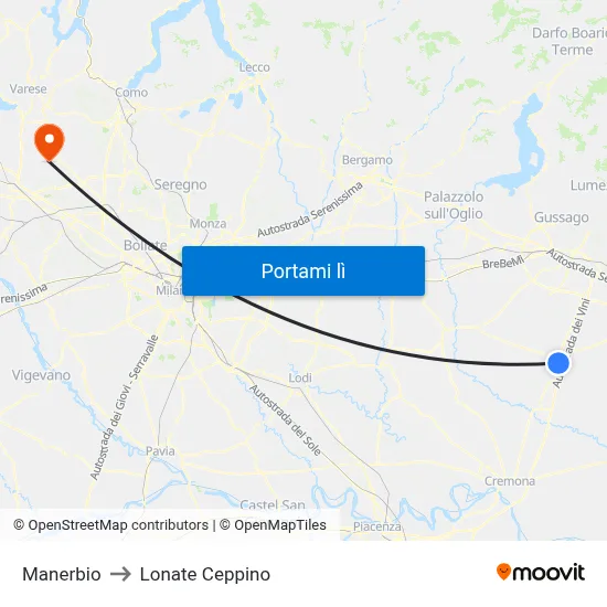 Manerbio to Lonate Ceppino map