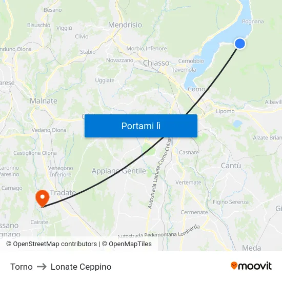 Torno to Lonate Ceppino map