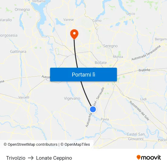 Trivolzio to Lonate Ceppino map