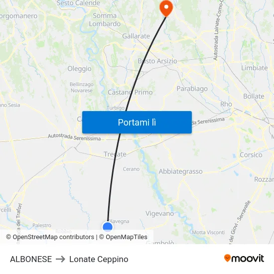 ALBONESE to Lonate Ceppino map