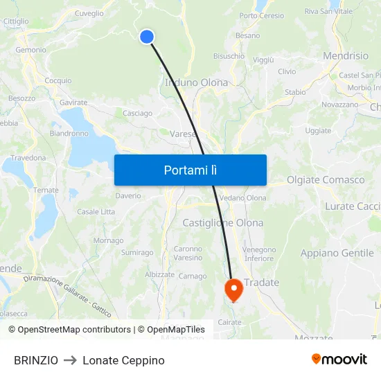 BRINZIO to Lonate Ceppino map