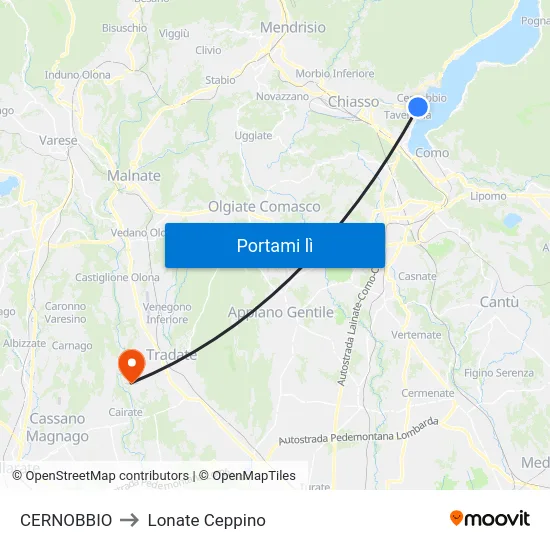 CERNOBBIO to Lonate Ceppino map